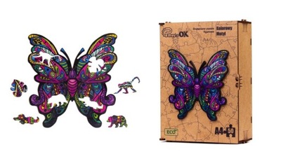 Drewniane puzzle KOLOROWY MOTYL A4