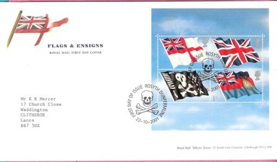 Anglia 2001 FDC Rosyth, ark. okręty, flagi, insygnia, morze, Mi14€