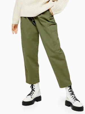 Spodnie bawełniane cargo khaki z paskiem M 38