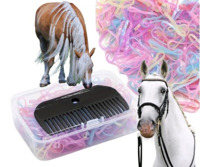 Gumki DO GRZYWY konia silikonowe tęczowe unicorn z grzebykiem w pudełku