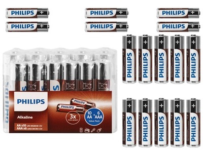 BATERIE ALKALICZNE PHILIPS 16szt I 6x AAA 10x AA