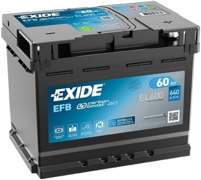 Акумулятор автомобільний exide efb старт-стоп 60ah 640a el600 p+ фото №1
