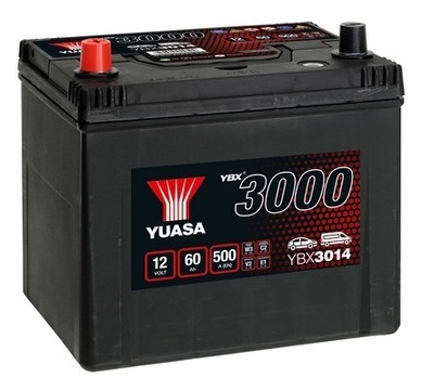 АККУМУЛЯТОР YUASA YBX3014 12V 60AH 500A L+ 232X173X225 /MARKI AZJATYCKIE/