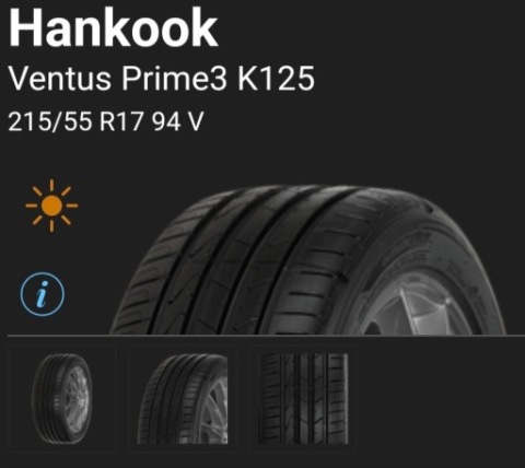 ШИНИ ЛІТНІ HANKOOK VENTUS PRIME3 K125 215/55 R17 94 V NOWE! OKAZJA! 