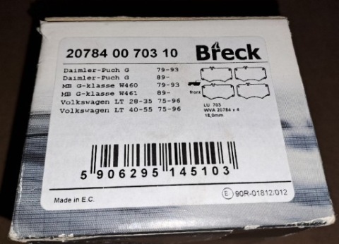 КОЛОДКИ ГАЛЬМІВНЕ BRECK 20784 00 703 10 VOLKSWAGEN LT MERCEDES 