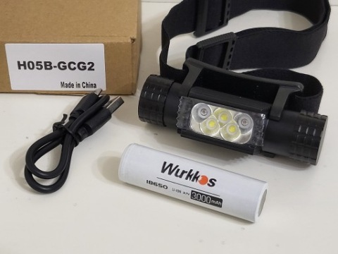 ЛІХТАРИК ЛОБОВЕ H05B-GCG2 (H25B) КОЛІР БІЛИЙ I ЧЕРВОНІ LED (СВІТЛОДІОД) + АКУ 18650 WURKKOS 
