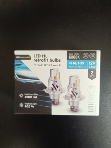 ЛАМПОЧКИ LED (СВІТЛОДІОД) H4 H19 UVISION 12V 35W 6000K CANBUS – NOWE, 2 ШТУКИ 