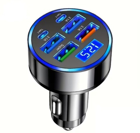 ЗАРЯДНИЙ ПРИСТРІЙ АВТОМОБІЛЬНА 6W1 USB USB-C РОЗПОДІЛЮВАЧ FAST CHARGE LED (СВІТЛОДІОД) 