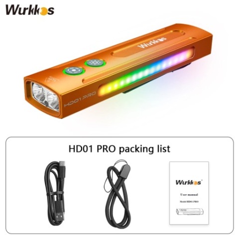 ЛІХТАРИК БАГАТОФУНКЦІОНАЛЬНИЙ EDC WURKKOS HD01 PRO 1200LM ПЛЮС LASER, UV, RGB 