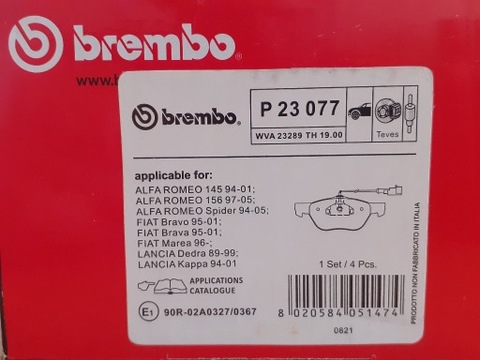 PADS BRAKE FRONT BREMBO P 23 077  