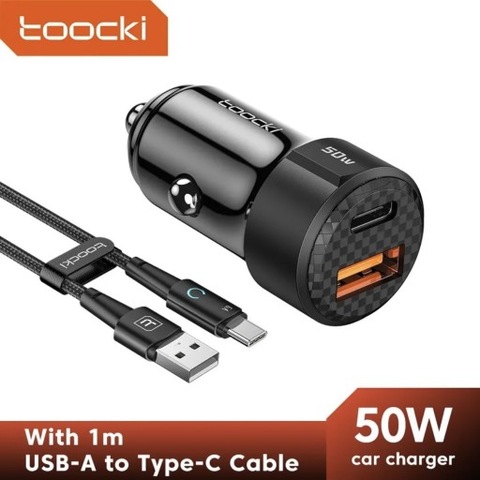 CHARGER AUTOMOTIVE TOOCKI 50W + CABLES USB-C  