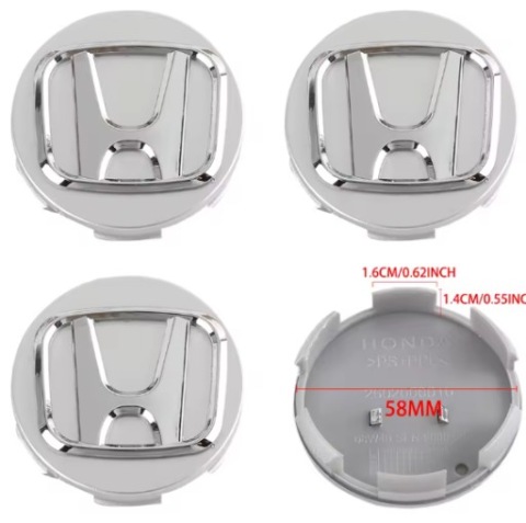 КОВПАЧКИ ЗАГЛУШКИ DO ДИСКІВ HONDA СРІБНЕ 58MM 