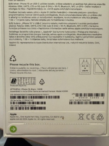 iPhone 15 128gb, czarny. NOWY Z PLOMBĄ !!