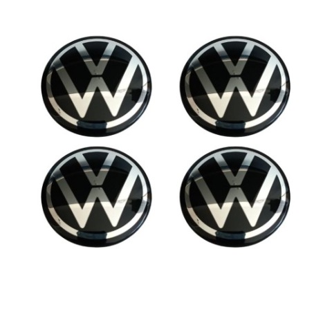 ОРИГІНАЛ КОВПАЧКИ NA FELGI, ZNACZKI VW 55MM - 4 ШТУКИ - ЧОРНІ ЛОГОТИП 