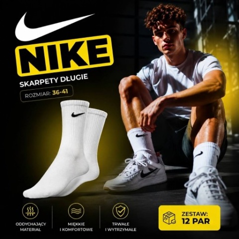 Skarpety Nike długie białe 36-41 zestaw 12 par