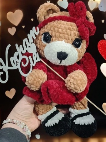 Miś szydełkowa maskotka prezent 30cm walentynki 