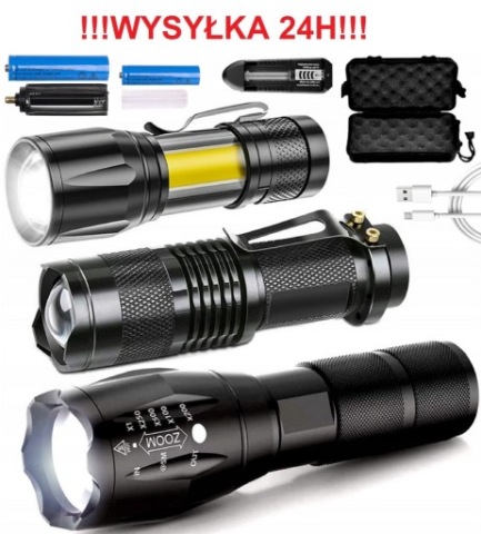 КОМПЛЕКТ 3 VNT. ЛІХТАРИК TAKTYCZNA ТУРИСТИЧНЕ LED (СВІТЛОДІОД) T6 ZOOM + КОФР 