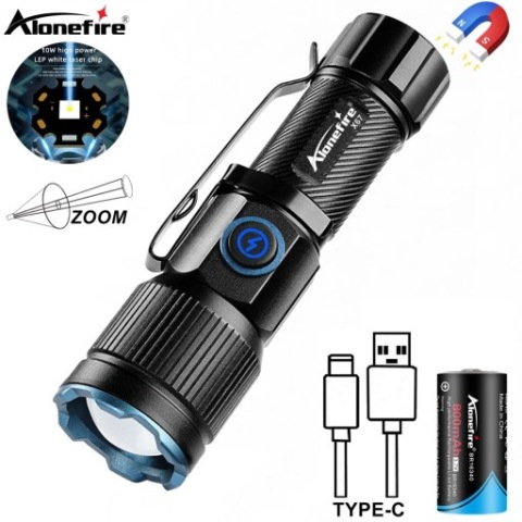 МІНІ АЛЮМІНІЄВА ЛІХТАРИК DUZEJ ПОТУЖНОСТІ ALONEFIRE X67 ZOOM ПЛЮС АКУМУЛЯТОР 
