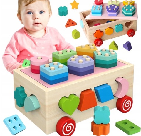 Drewniany sorter kształtów, pojazd (Montessori)