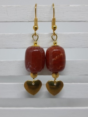 Kolczyki Agatowe serca, Agat, Bordo, złoty, serce, Handmade