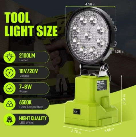 ФАРА РОБОЧА LED (СВІТЛОДІОД) ПІД БАТАРЕЙКИ RYOBI 18V/20V - РЕГУЛЮВАННЯМ JASNOSCI 