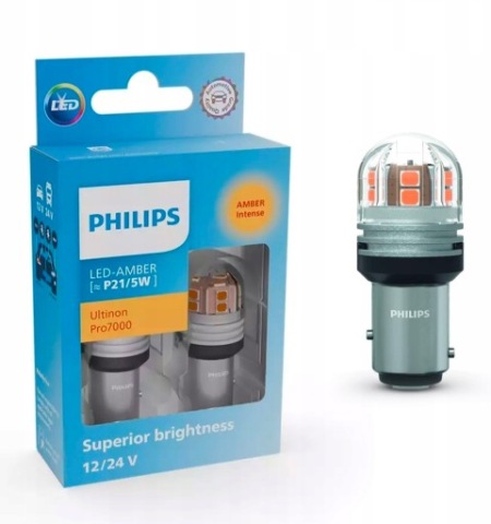 PHILIPS СВІТЛОДІОДНІ ULTINON PRO7000 P21/5W AMBER AU70 12/24 VX2 КОЛІР ПОМАРАНЧ 