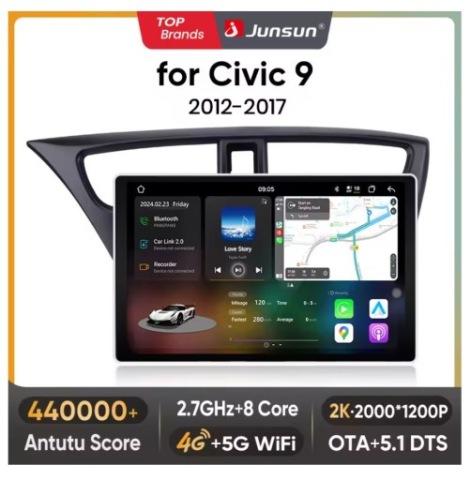 CARPLAY JUNSUN V3 ПЛЮС HONDA CIVIC IX 12GB RAM! 11.5