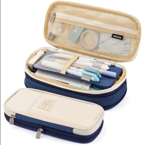 DUŻY PIÓRNIK WIELOFUNKCYJNY SZKOLNY SASZETKA SKŁADANY GRANATOWY ANGOO