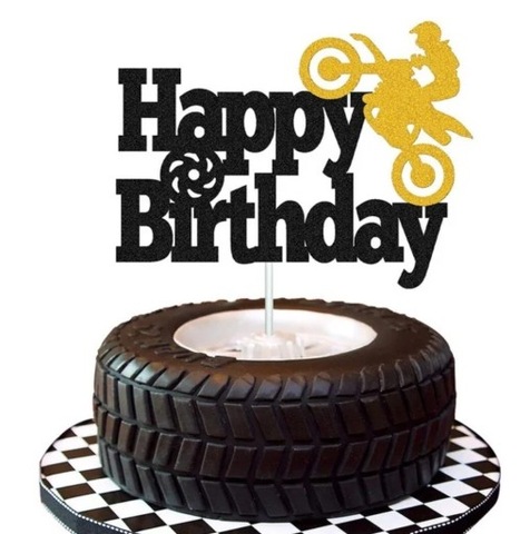 Topper piker 1 szt na tort urodzinowy Motocyklista złoty 