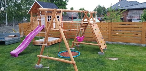 Domek dla dziecka plac zabaw huśtawka zjeżdżalnia 