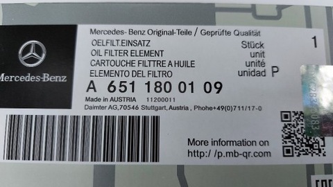 FILTER OILS MERCEDES WITH A6511800109  