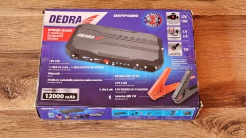 POWERBANK Z ФУНКЦIЯ ПУСКОВИЙ / ПРИКУРЮВАЧ ДВИГУНА DEDRA, 12000 MAH, НОВИЙ 