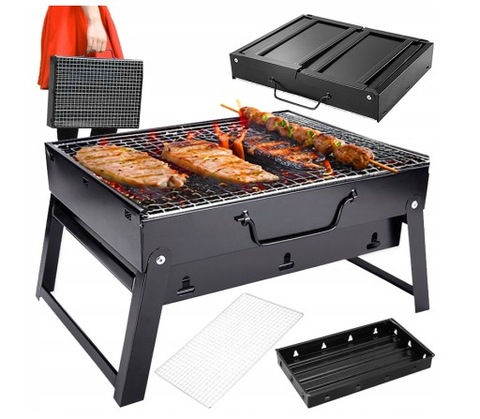 GRILL TURYSTYCZNY PRZENOŚNY WĘGLOWY SKŁADANY BBQ KEMPINGOWY WALIZKA POJEMN