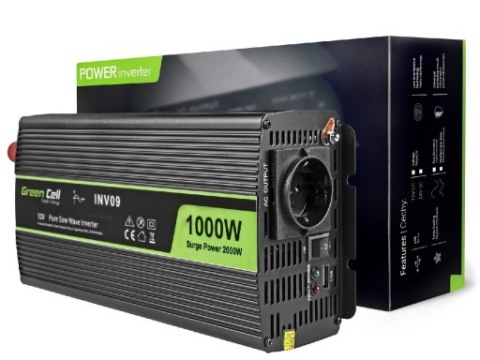 GREEN CELL ПЕРЕТВОРЮВАЧ НАПРУГИ АВТОМОБІЛЬНОГО INV18 24V/230V 1000W/2000W 