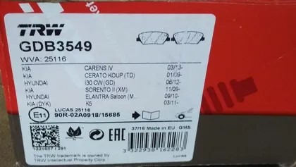 TRW КОЛОДКИ ГАЛЬМІВНЕ ПЕРІД GDB3549 