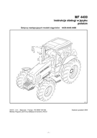 MASSEY FERGUSON ИСТРУКЦИЯ CIAGNIKI СЕРИЯ MF4400 