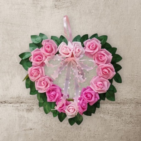 Wianek wiosenno-letni-różowe róże,dekoracja ślubna,rocznica,imieniny, ...