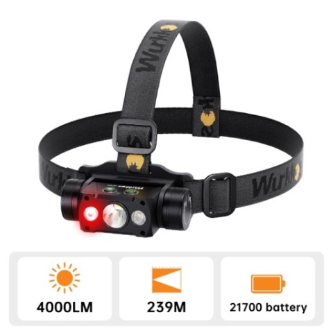 ЛІХТАРИК WURKKOS HD50 4000LM + АКУМУЛЯТОР 21700, 5000MA 