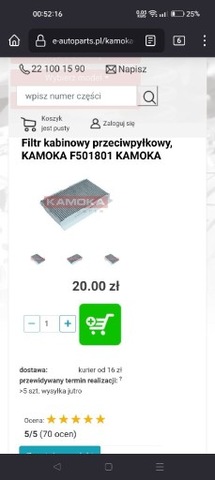 FILTER CABIN CARBON KAMOKA F501801  