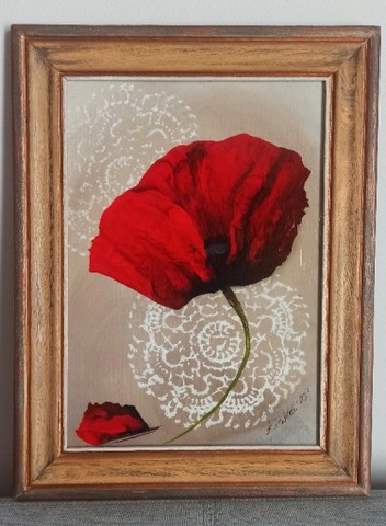 Mak obraz akryl 21x30 cm, (29x30 cm, oryginalna rama), podpis autora
