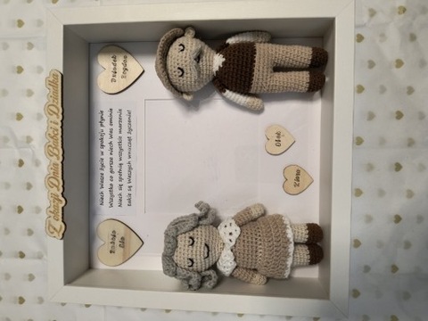 Prezent dzień babci dziadka szydełko personalizowane zdjęcie ramka 