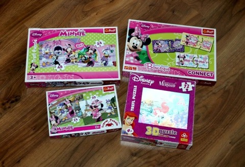Zestaw puzzli TREFL Disney, motyw Minnie i Arielka 3D, stan bdb