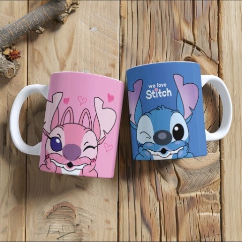 Zestaw 2 kubków nadruk STITCH Walentynki prezent dla niej dla niego