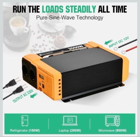 ECO-WORTHY FALOWNIK 12 V NA 230 V ПЕРЕТВОРЮВАЧ NAPIECIA, + БЛОК КЕРУВАННЯ 