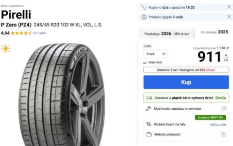 PIRELLI P ZERO (PZ4), 245/45 R20, LETNIE, 4 OPONY, УПРАВЛІННЯ VOLVO 