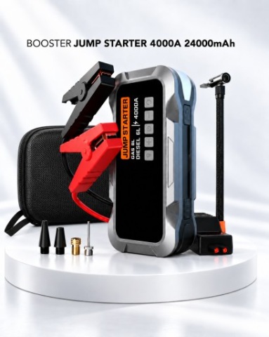 УСТРОЙСТВО ПУСКОВЫЕ / ПРИКУРИВАТЕЛЬ BOOSTER JUMP СТАРТЕР 4000A 24000MAH Z КОМПРЕСОРОМ 12V 