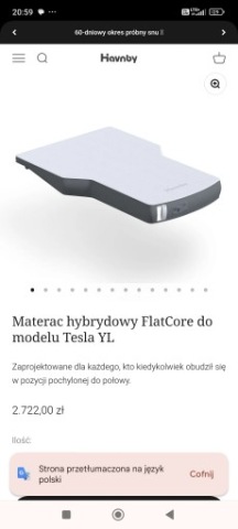 МАТРАС HYBRYDOWY DO TESLI YL 