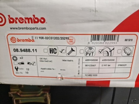 BREMBO 0894488.11 2SZTUKI DISCOS DE FRENADO  