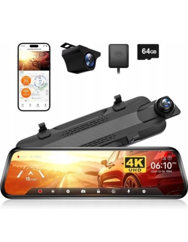 WOLFBOX G930 КАМЕРА АВТОМОБІЛЬНА 4K ПЕРІД ЗАД 64 GB ДЗЕРКАЛО ВНУТРІШНЄ НОВА 