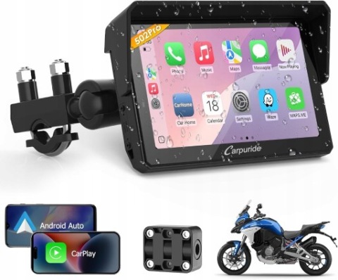 CARPURIDE W502PRO SCREEN DO MOTORCYCLES 5'' CARPLAY/ANDROID CAR DUAL BT GPS 